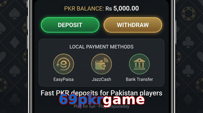 Deposit and withdrawal screen with PKR methods